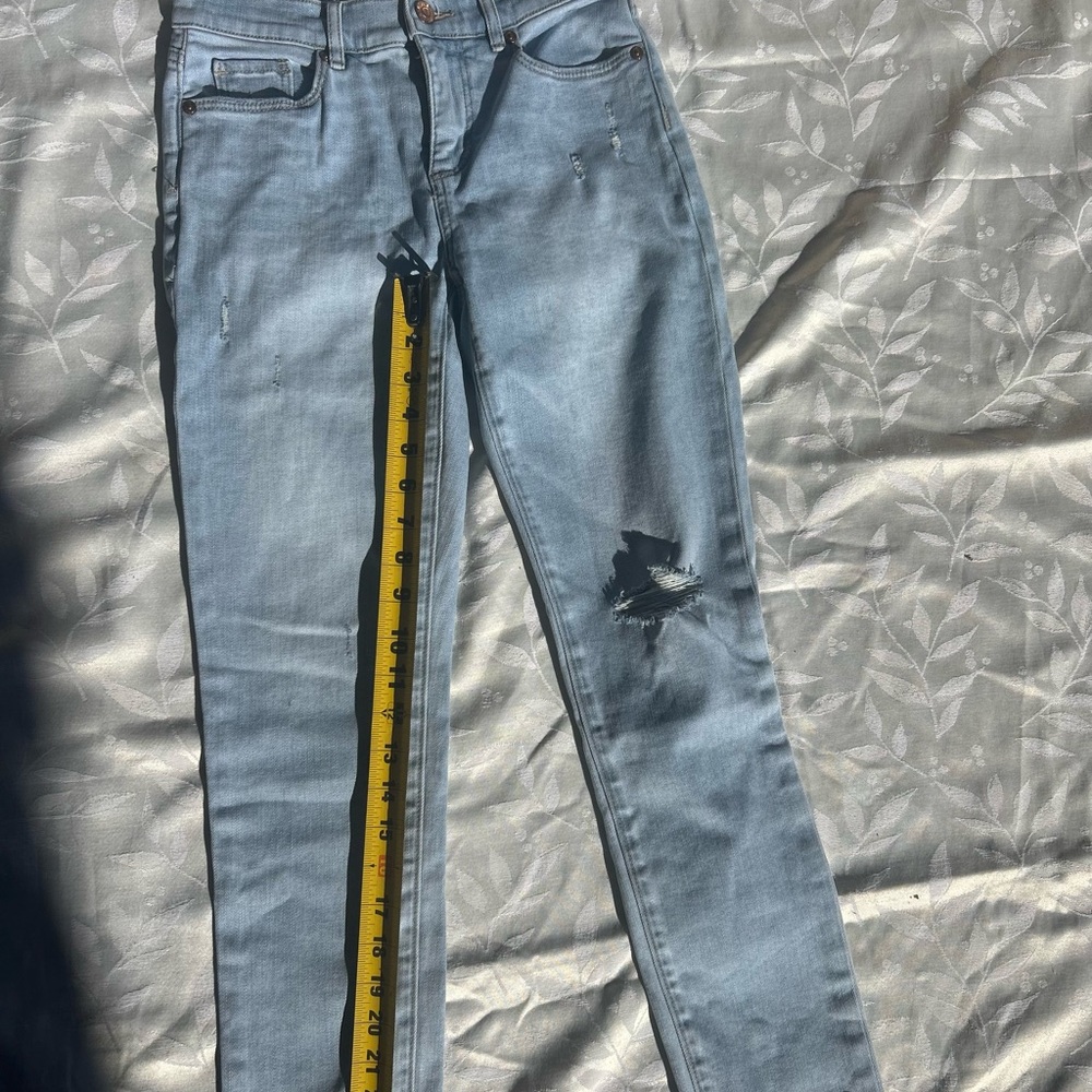 LOFT Sky Blue Distressed Skinny Jeans